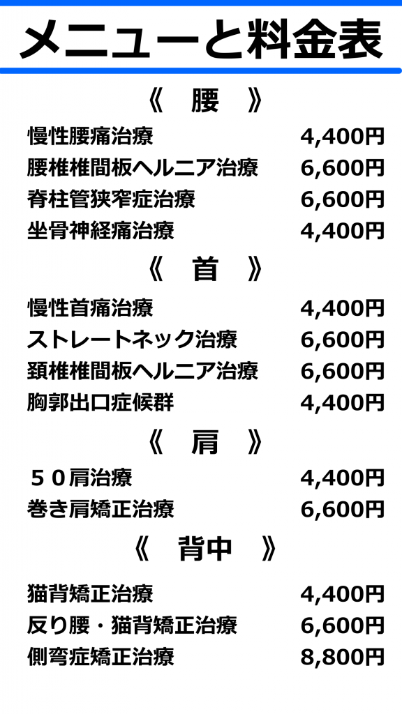 金の指銀の指整骨院　症状・病名別治療メニュー